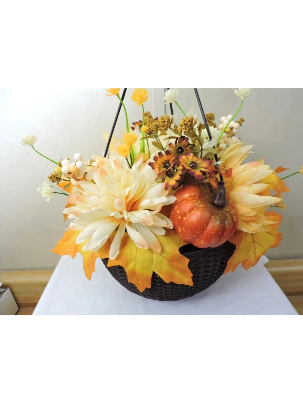Artificial Hanging Flowers Basket Faux Fall Decor NWT Beautiful
